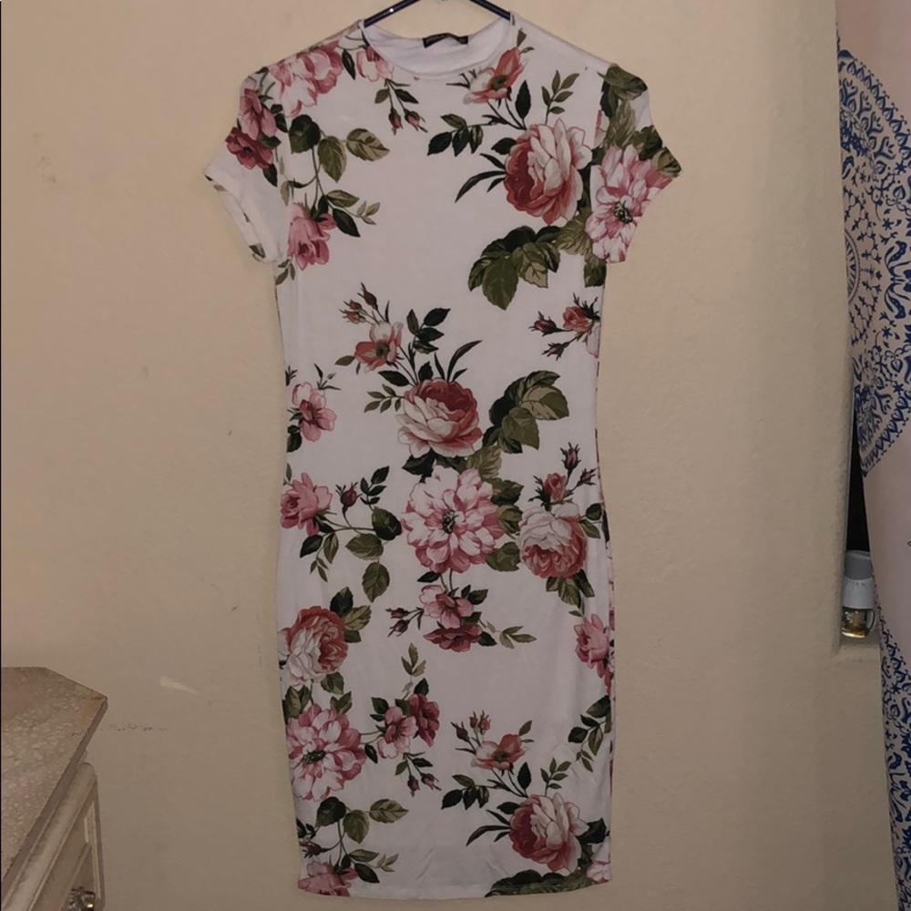 floral white tight dress